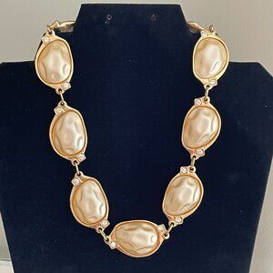 Vintage Champagne Mabe Pearl Gold and Rhinestone Choker Necklace